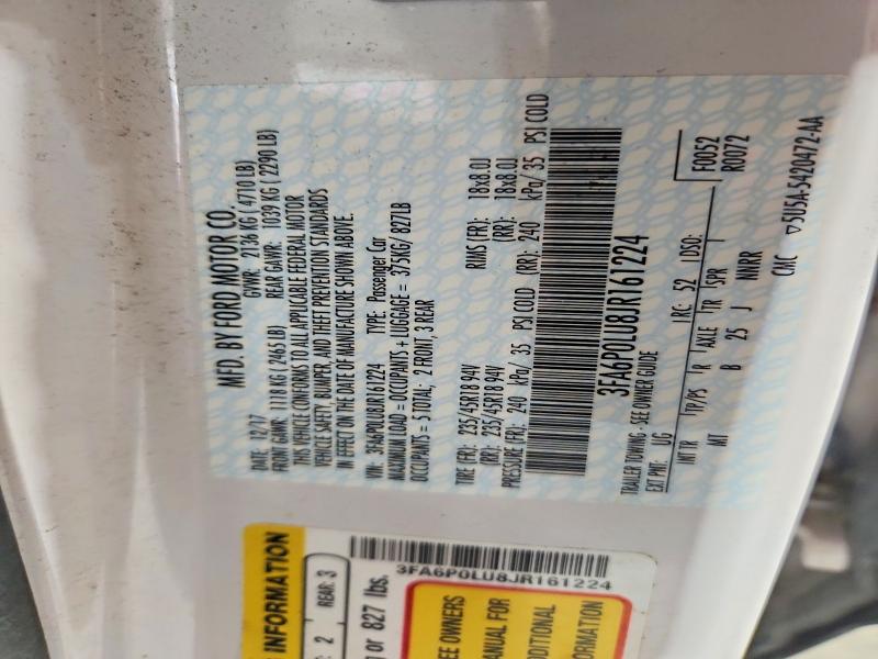2018 Ford Fusion მანქანა იყიდება აუქციონზე, vin: 3FA6P0LU8JR161224, აუქციონის ნომერი: 55611056