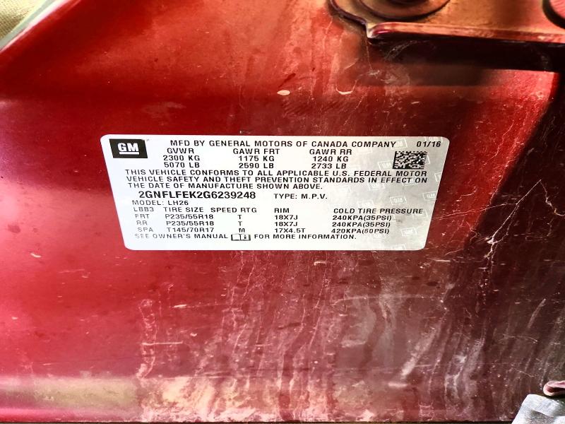 52167706 :رقم المزاد ، 2GNFLFEK2G6239248 vin ، 2016 Chevrolet Equinox مزاد بيع