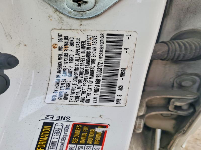 Auction sale of the 2008 Honda Civic, vin: 1HGFA16818L003172, lot number: 55336426