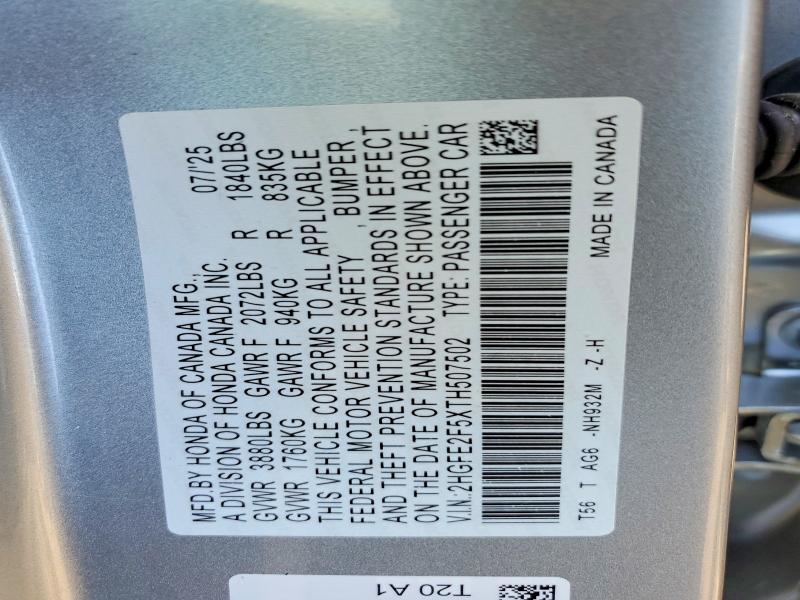 2026 Honda Civic მანქანა იყიდება აუქციონზე, vin: 2HGFE2F5XTH507502, აუქციონის ნომერი: 55323926