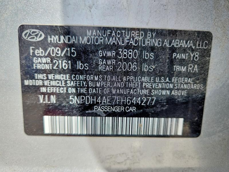 Продажа на аукционе авто 2015 Hyundai Elantra, vin: 5NPDH4AE7FH644277, номер лота: 55043236