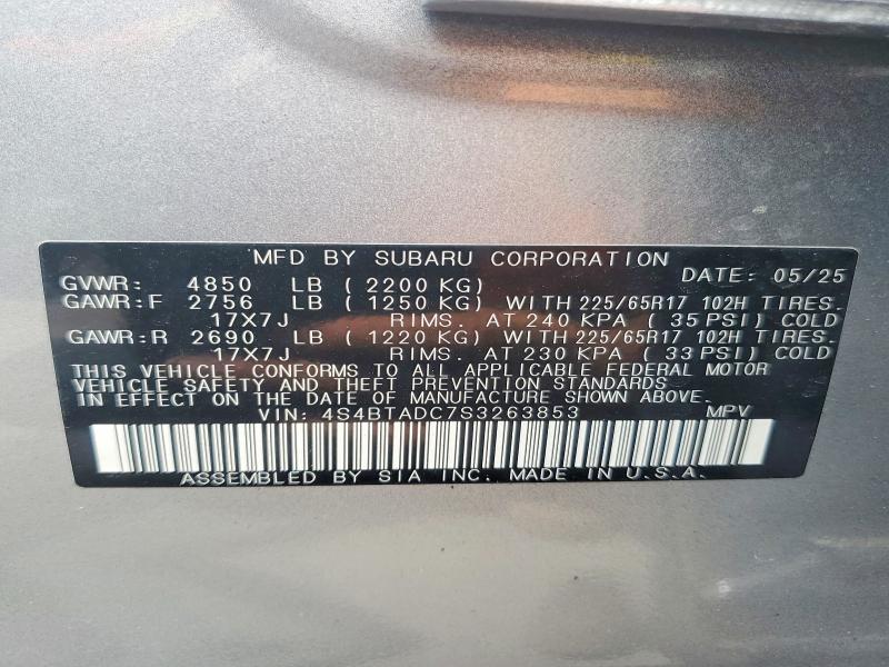 55202266 :رقم المزاد ، 4S4BTADC7S3263853 vin ، 2025 Subaru Outback مزاد بيع