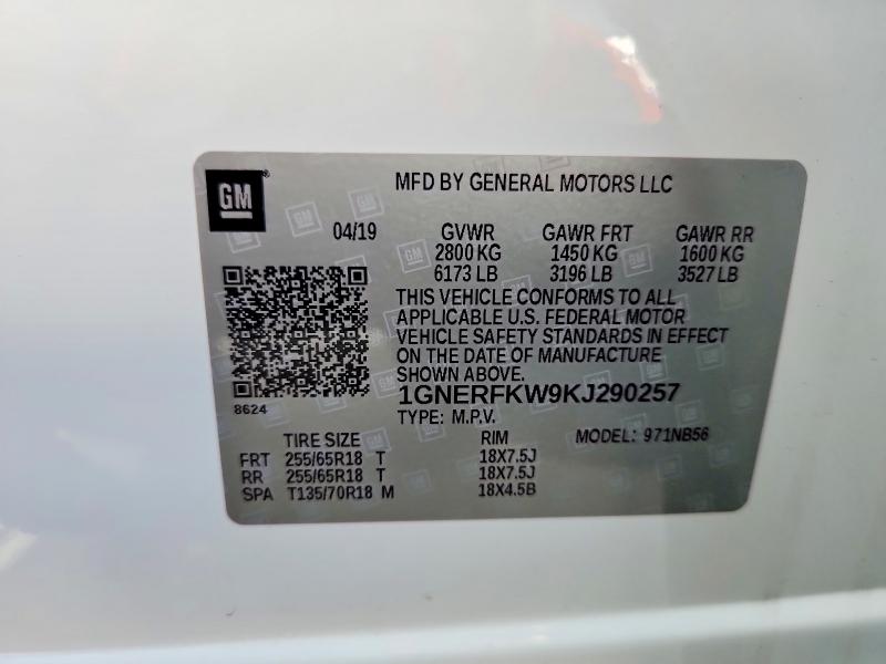54096056 :رقم المزاد ، 1GNERFKW9KJ290257 vin ، 2019 Chevrolet Traverse مزاد بيع