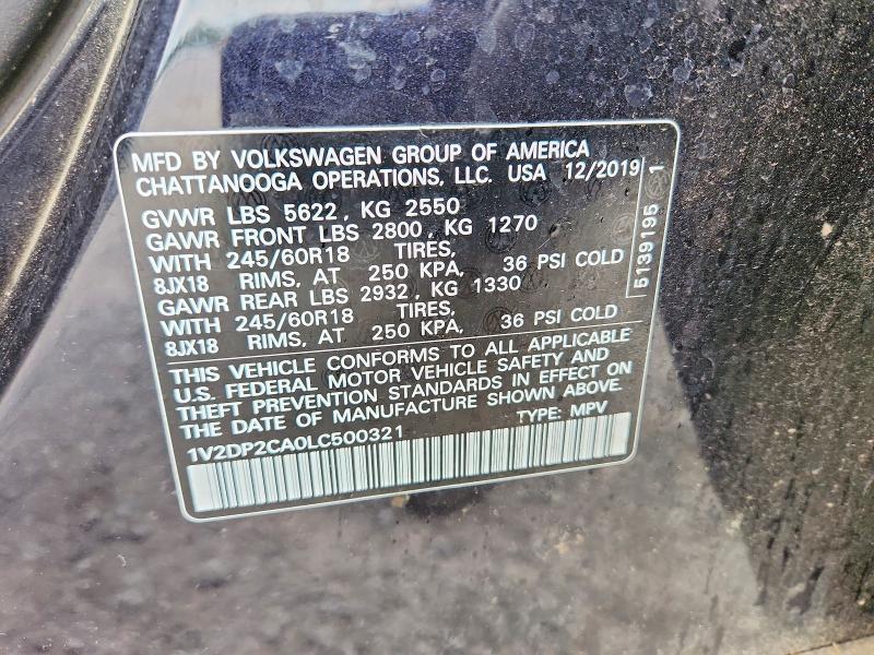 52967506 :رقم المزاد ، 1V2DP2CA0LC500321 vin ، 2020 Volkswagen Atlas مزاد بيع