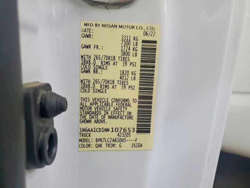 Продажа на аукционе авто 2022 Nissan Titan, vin: 1N6AA1CD1NN107653, номер лота: 53077286