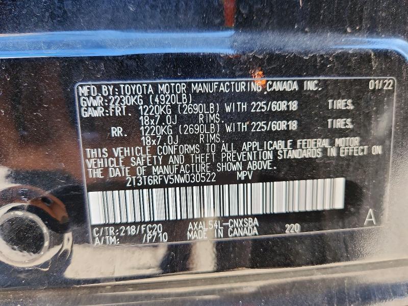 Продаж на аукціоні авто 2022 Toyota Rav4, vin: 2T3T6RFV5NW030522, номер лоту: 51870166