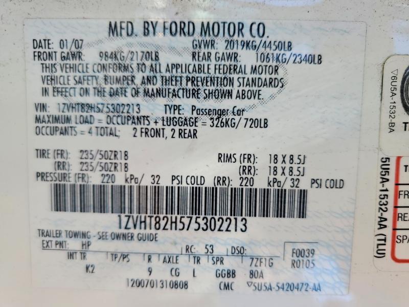 Продажа на аукционе авто 2007 Ford Mustang, vin: 1ZVHT82H575302213, номер лота: 53632166