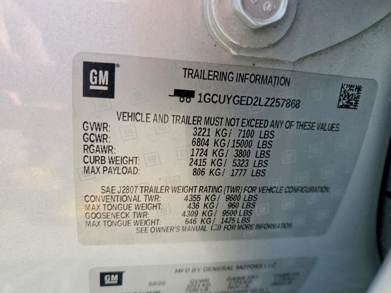 Продажа на аукционе авто 2020 Chevrolet Silverado, vin: 1GCUYGED2LZ257868, номер лота: 51986866