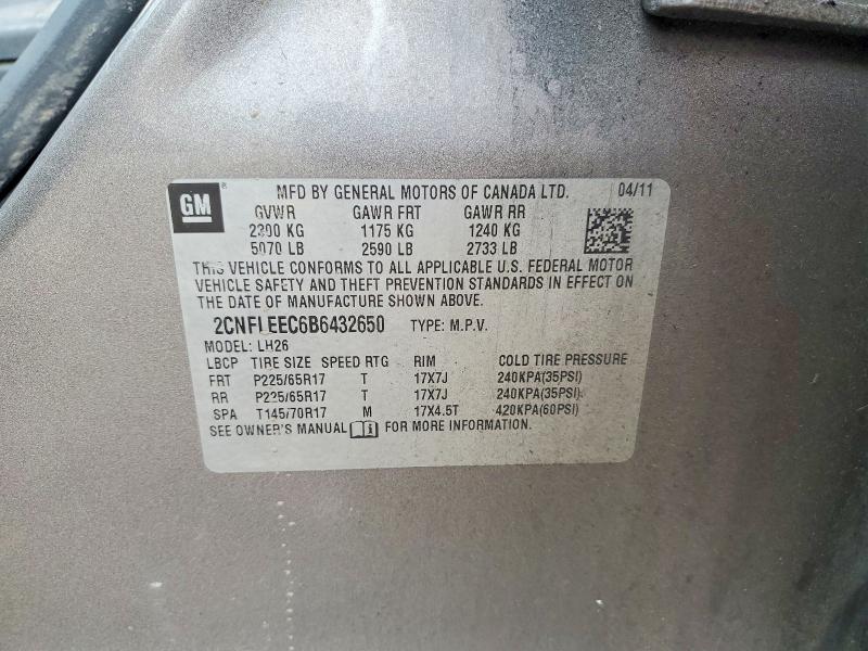 53570896 :رقم المزاد ، 2CNFLEEC6B6432650 vin ، 2011 Chevrolet Equinox مزاد بيع