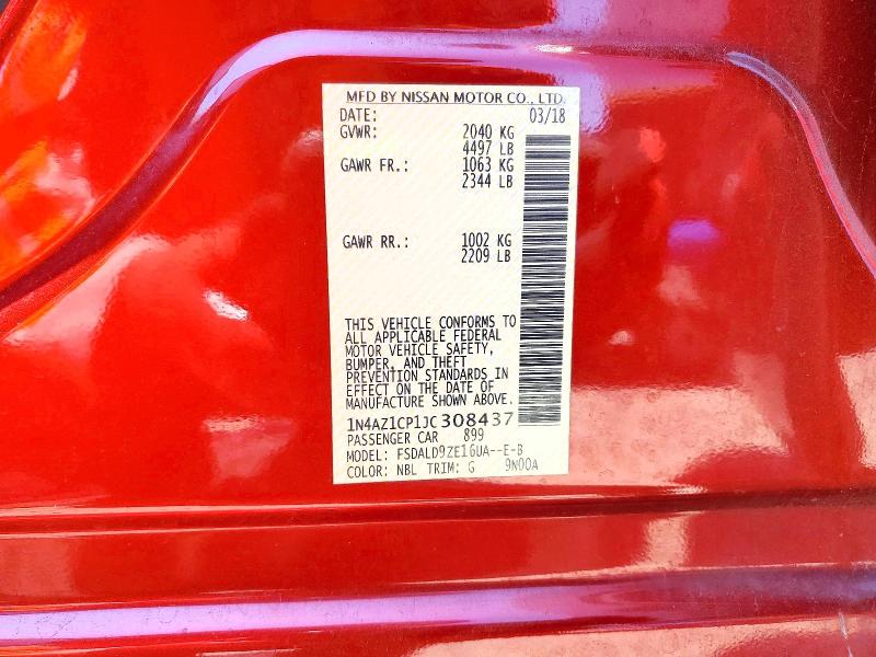 53285436 :رقم المزاد ، 1N4AZ1CP1JC308437 vin ، 2018 Nissan Leaf مزاد بيع
