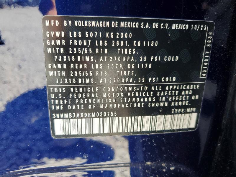 52878416 :رقم المزاد ، 3VVMB7AX9RM030755 vin ، 2024 Volkswagen Tiguan مزاد بيع