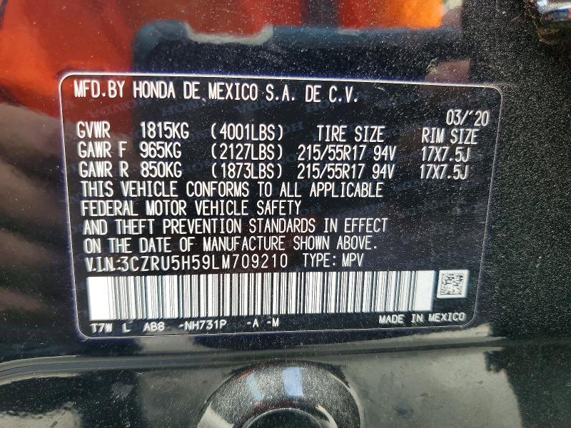 Продаж на аукціоні авто 2020 Honda Hr-v, vin: 3CZRU5H59LM709210, номер лоту: 52867296