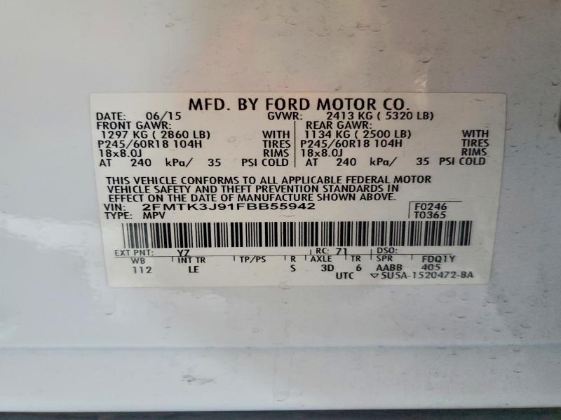Aukcja sprzedaży 2015 Ford Edge, vin: 2FMTK3J91FBB55942, numer aukcji: 54884506