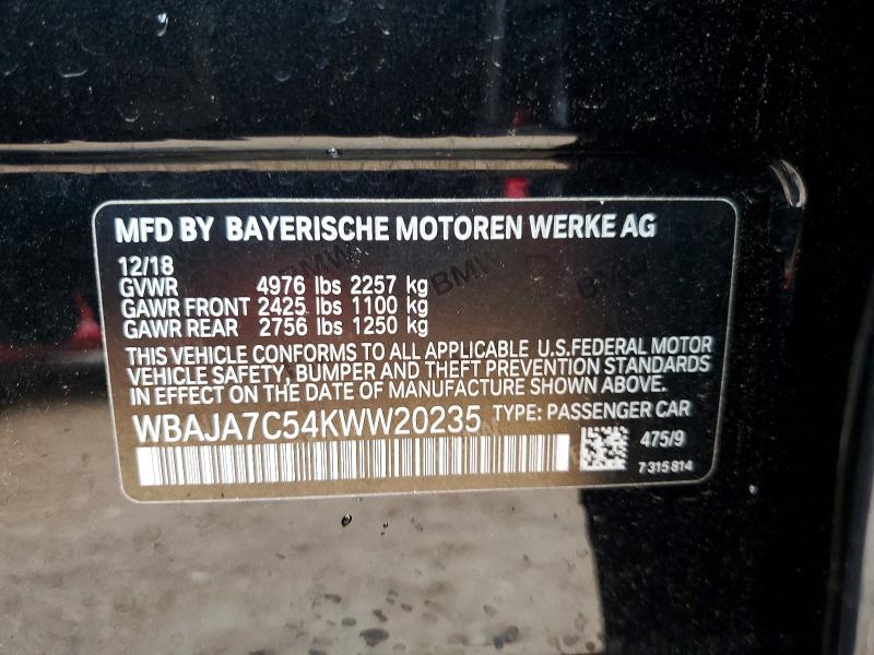 55205126 :رقم المزاد ، WBAJA7C54KWW20235 vin ، 2019 Bmw 530 مزاد بيع