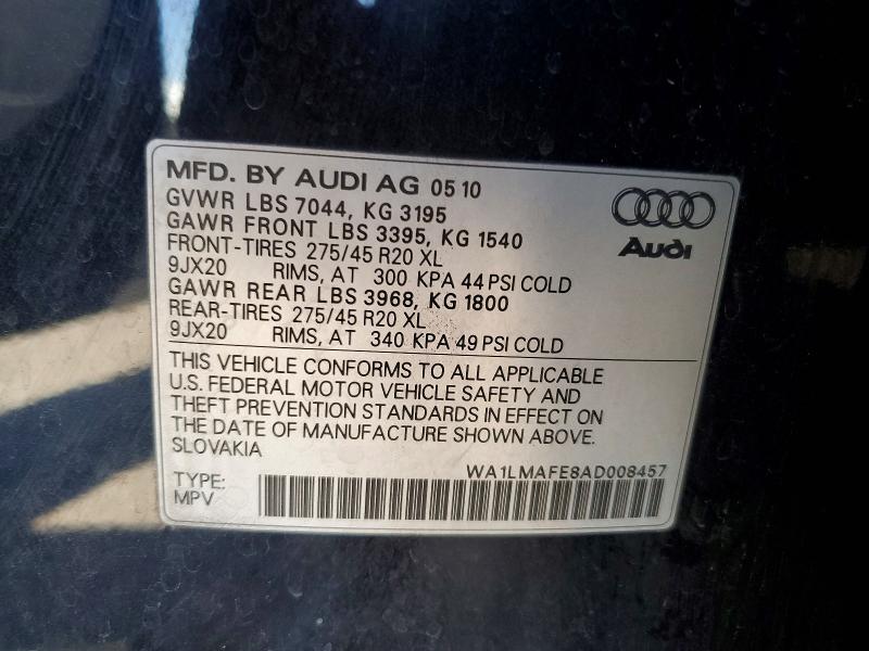 52244526 :رقم المزاد ، WA1LMAFE8AD008457 vin ، 2010 Audi Q7 مزاد بيع