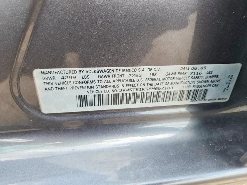 2006 Volkswagen Jetta მანქანა იყიდება აუქციონზე, vin: 3VWST81K56M657183, აუქციონის ნომერი: 54985926