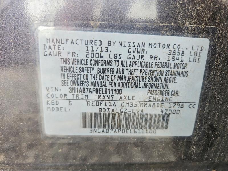 54827906 :رقم المزاد ، 3N1AB7AP0EL611100 vin ، 2014 Nissan Sentra مزاد بيع