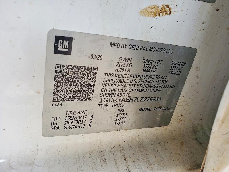 Продаж на аукціоні авто 2020 Chevrolet Silverado, vin: 1GCRYAEH7LZ276244, номер лоту: 54322506