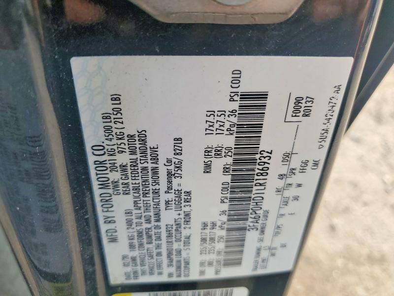 2020 Ford Fusion მანქანა იყიდება აუქციონზე, vin: 3FA6P0HD1LR186932, აუქციონის ნომერი: 54621516