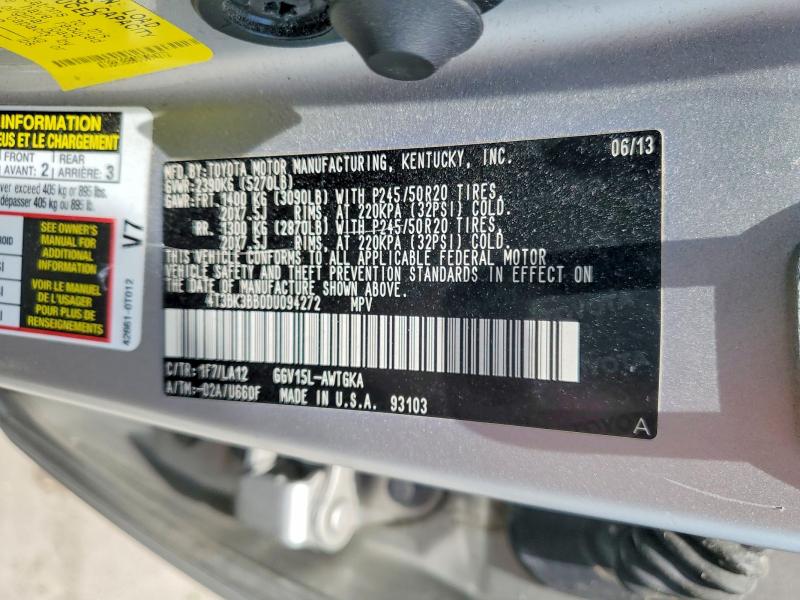 2013 Toyota Venza მანქანა იყიდება აუქციონზე, vin: 4T3BK3BB0DU094272, აუქციონის ნომერი: 53968106