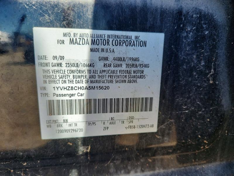 2010 Mazda 6 მანქანა იყიდება აუქციონზე, vin: 1YVHZ8CH0A5M15620, აუქციონის ნომერი: 55426646