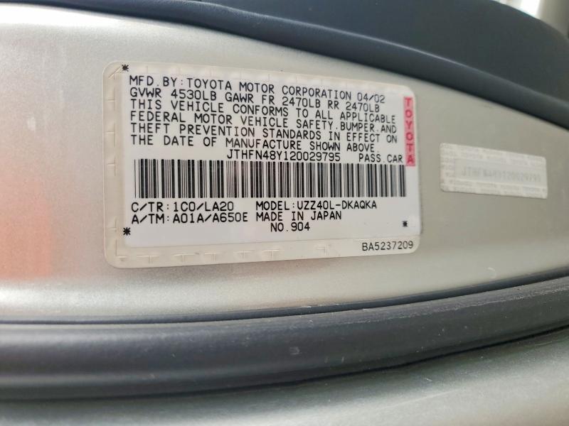 2002 Lexus Sc მანქანა იყიდება აუქციონზე, vin: JTHFN48Y120029795, აუქციონის ნომერი: 54549086