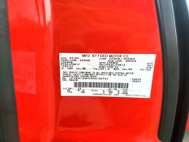 Продажа на аукционе авто 2004 Ford F150, vin: 1FTRX12W54NC30751, номер лота: 53854136