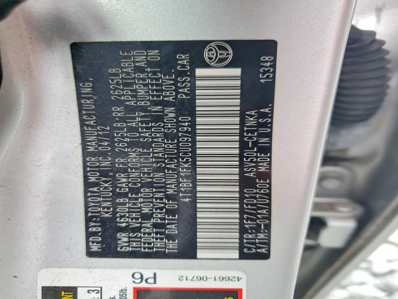 55090236 :رقم المزاد ، 4T1BF1FK5CU097940 vin ، 2012 Toyota Camry مزاد بيع