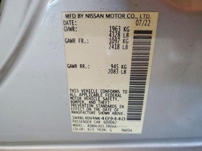 Aukcja sprzedaży 2022 Nissan Altima, vin: 1N4BL4DV4NN409440, numer aukcji: 53921646