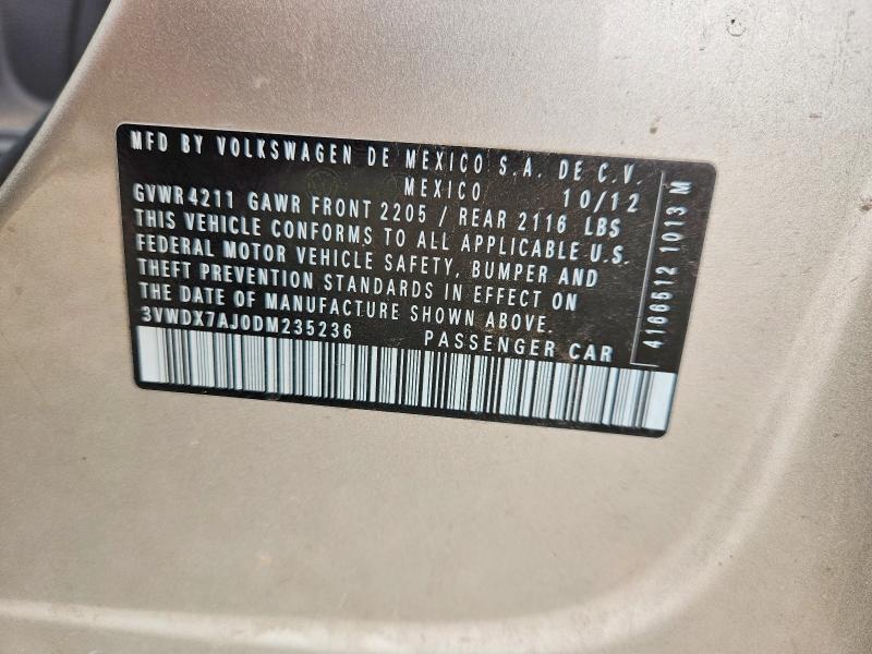 Aukcja sprzedaży 2013 Volkswagen Jetta, vin: 3VWDX7AJ0DM235236, numer aukcji: 51922276