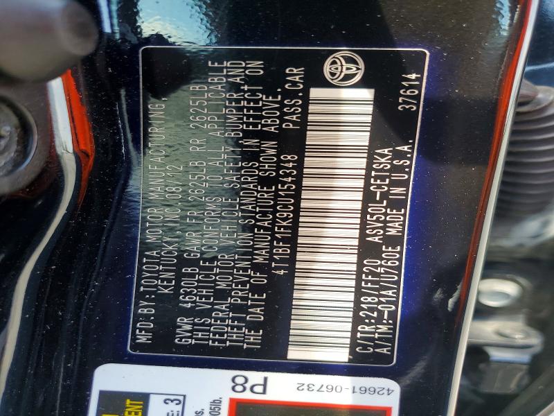 Aukcja sprzedaży 2012 Toyota Camry, vin: 4T1BF1FK9CU154348, numer aukcji: 53749256