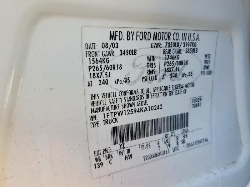 Aukcja sprzedaży 2004 Ford F150, vin: 1FTPW12594KA10242, numer aukcji: 52868186