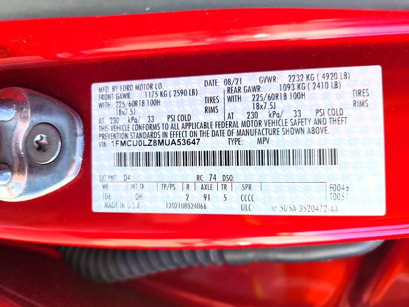 Продажа на аукционе авто 2021 Ford Escape, vin: 1FMCU0LZ8MUA53647, номер лота: 54351546