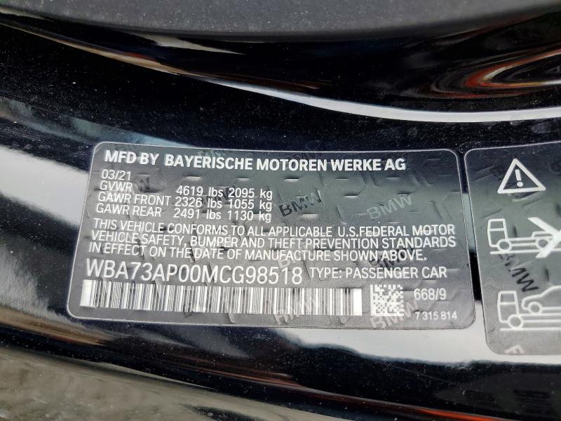 2021 Bmw 430xi მანქანა იყიდება აუქციონზე, vin: WBA73AP00MCG98518, აუქციონის ნომერი: 52411096