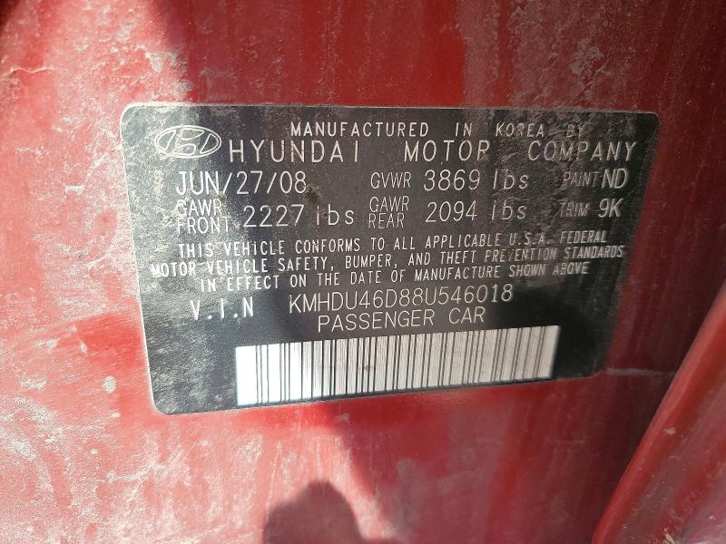 2008 Hyundai Elantra მანქანა იყიდება აუქციონზე, vin: KMHDU46D88U546018, აუქციონის ნომერი: 55327176