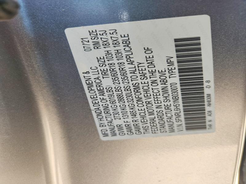 52766906 :رقم المزاد ، 5FNRL6H51NB030070 vin ، 2022 Honda Odyssey مزاد بيع