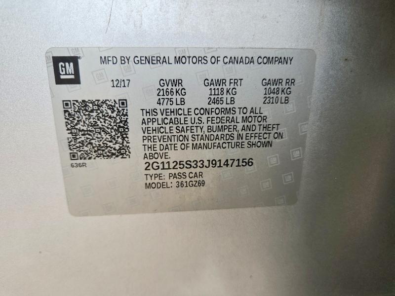 2018 Chevrolet Impala მანქანა იყიდება აუქციონზე, vin: 2G1125S33J9147156, აუქციონის ნომერი: 53792096