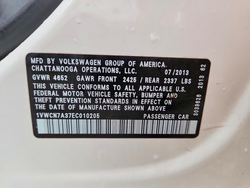 Продажа на аукционе авто 2014 Volkswagen Passat, vin: 1VWCN7A37EC010205, номер лота: 54314726