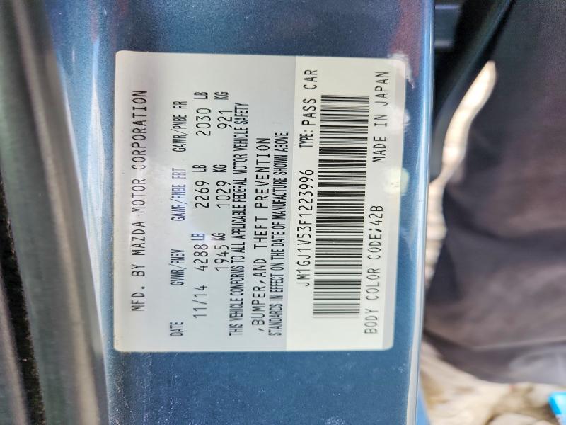 2015 Mazda 6 მანქანა იყიდება აუქციონზე, vin: JM1GJ1V53F1223996, აუქციონის ნომერი: 52575176
