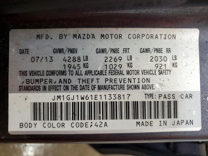 2014 Mazda 6 მანქანა იყიდება აუქციონზე, vin: JM1GJ1W61E1133817, აუქციონის ნომერი: 53522826