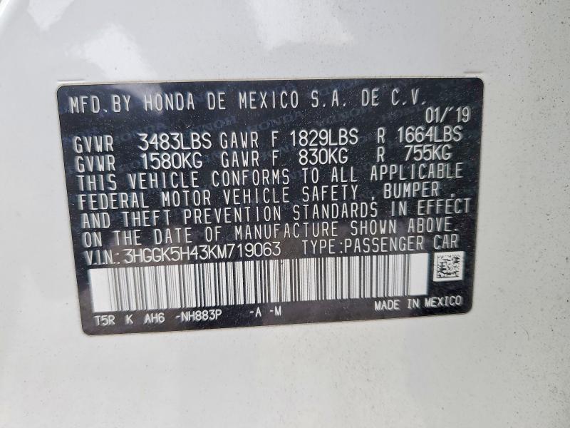 53916826 :رقم المزاد ، 3HGGK5H43KM719063 vin ، 2019 Honda Fit مزاد بيع