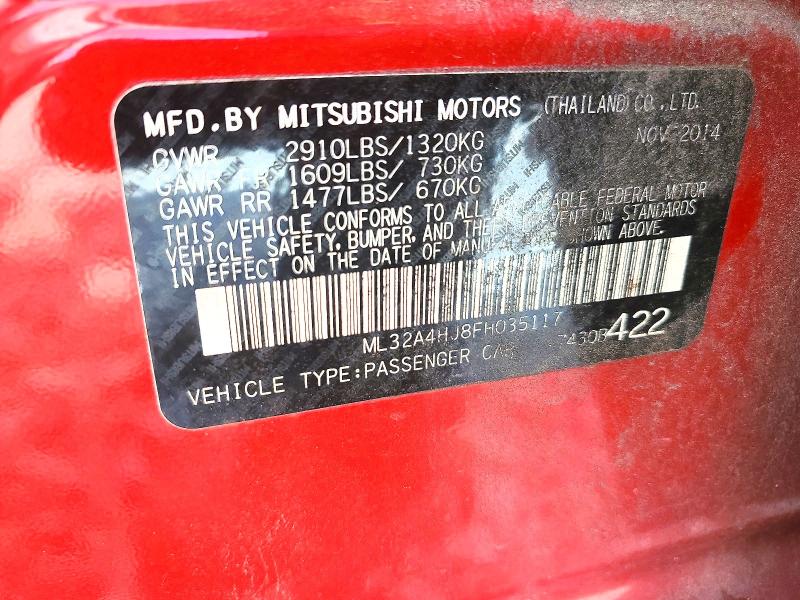 Aukcja sprzedaży 2015 Mitsubishi Mirage, vin: ML32A4HJ8FH035117, numer aukcji: 54620656
