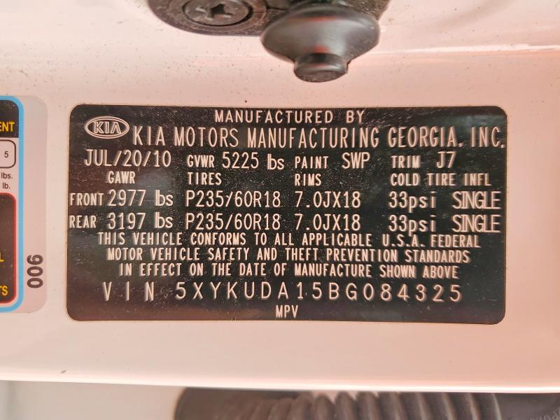 Продажа на аукционе авто 2011 Kia Sorento, vin: 5XYKUDA15BG084325, номер лота: 54813166