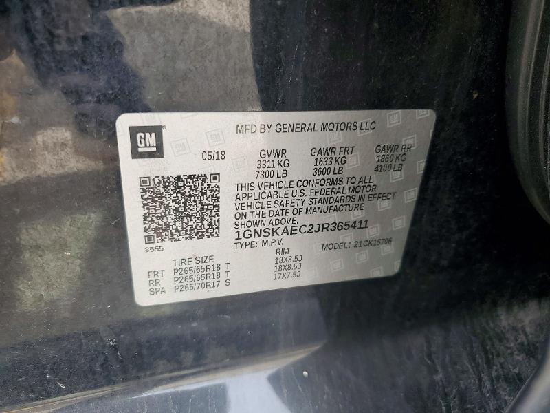Продаж на аукціоні авто 2018 Chevrolet Tahoe, vin: 1GNSKAEC2JR365411, номер лоту: 51891676