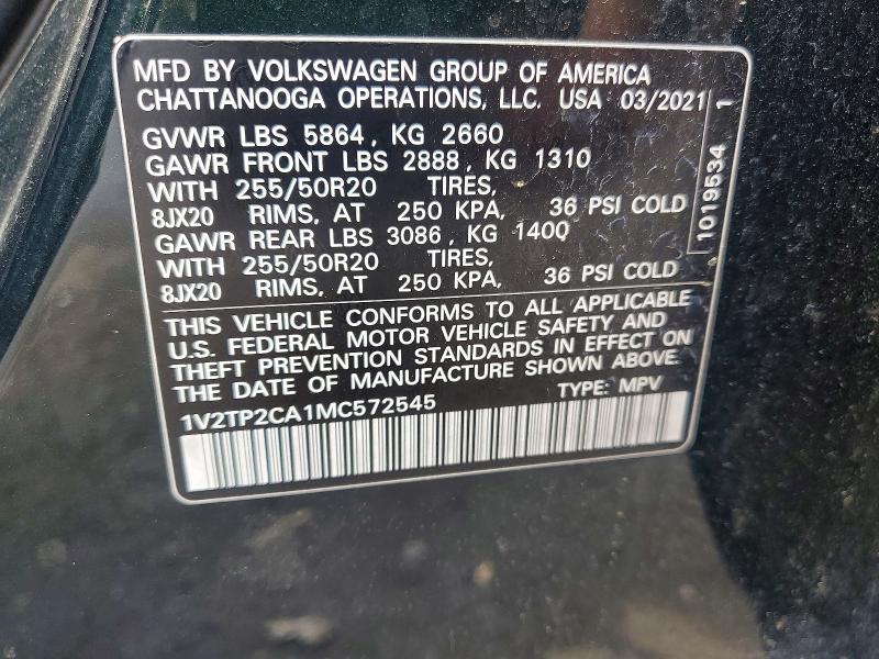 2021 Volkswagen Atlas მანქანა იყიდება აუქციონზე, vin: 1V2TP2CA1MC572545, აუქციონის ნომერი: 52492796