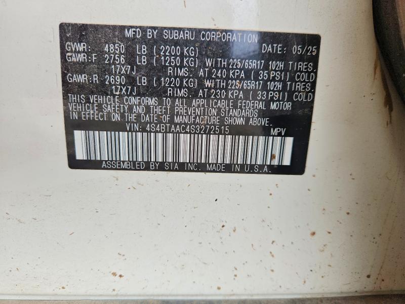 2025 Subaru Outback მანქანა იყიდება აუქციონზე, vin: 4S4BTAAC4S3272515, აუქციონის ნომერი: 53915726