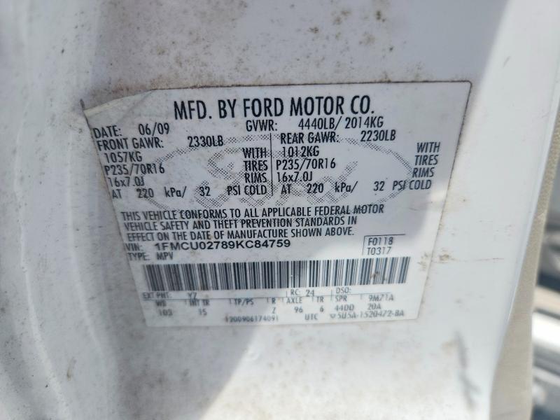 2009 Ford Escape მანქანა იყიდება აუქციონზე, vin: 1FMCU02789KC84759, აუქციონის ნომერი: 52496796