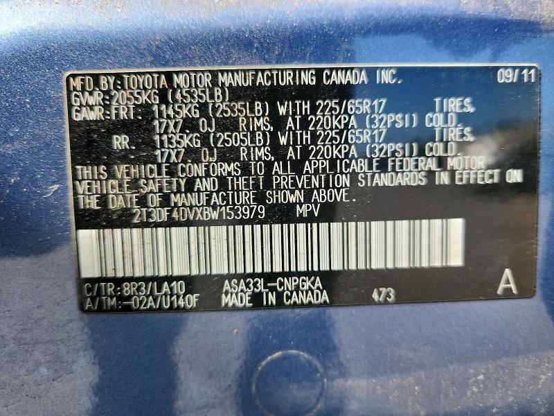 Продажа на аукционе авто 2011 Toyota Rav4, vin: 2T3DF4DVXBW153979, номер лота: 53847296