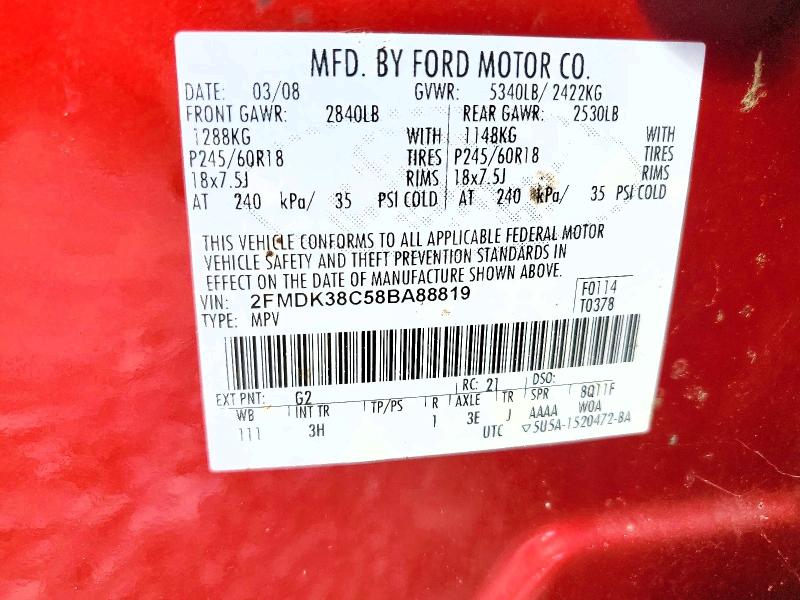 Продажа на аукционе авто 2008 Ford Edge, vin: 2FMDK38C58BA88819, номер лота: 54962526