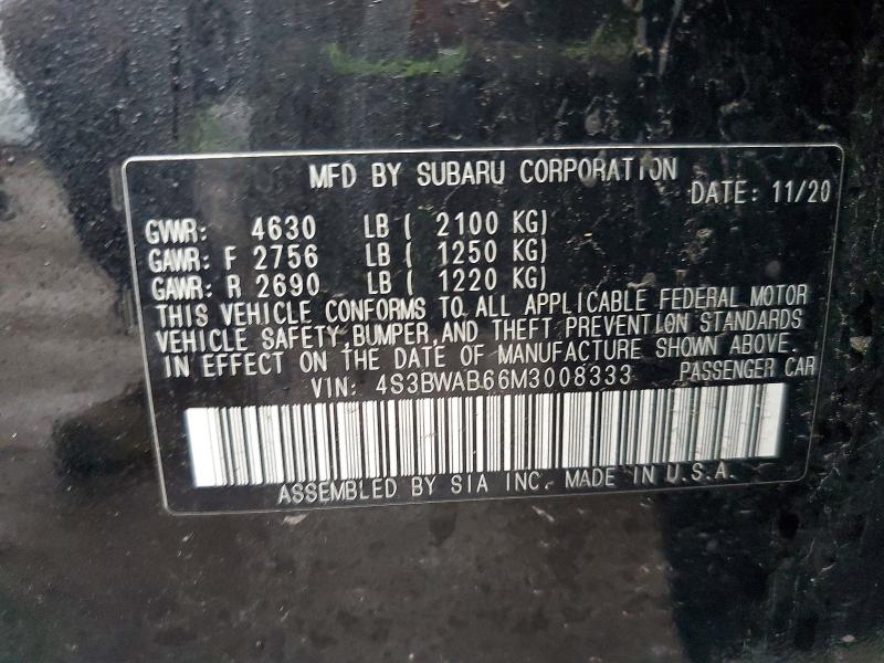 Продаж на аукціоні авто 2021 Subaru Legacy, vin: 4S3BWAB66M3008333, номер лоту: 51325936